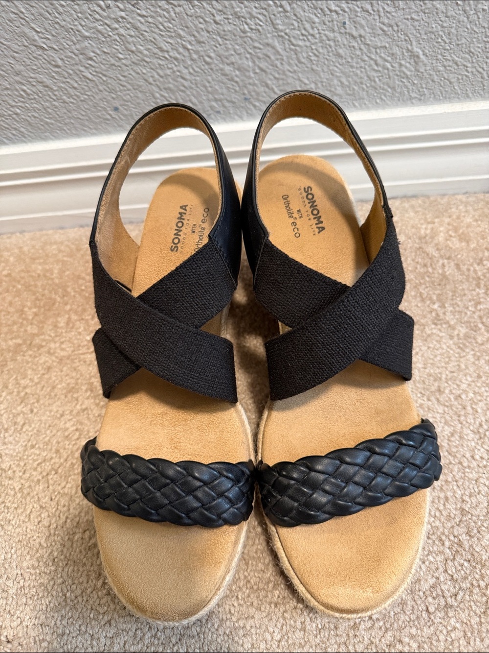 Sonoma Black Braided Toe Crisscross Wedge Sandals
